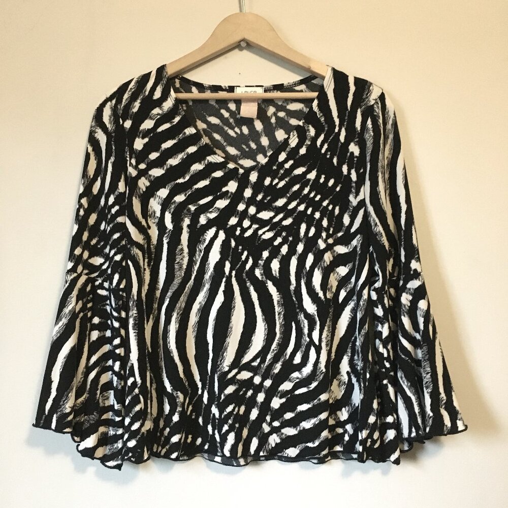 Vintage 90s Laura Canada Zebra Print Bell Sleeve Top Size 2 Made in Canada